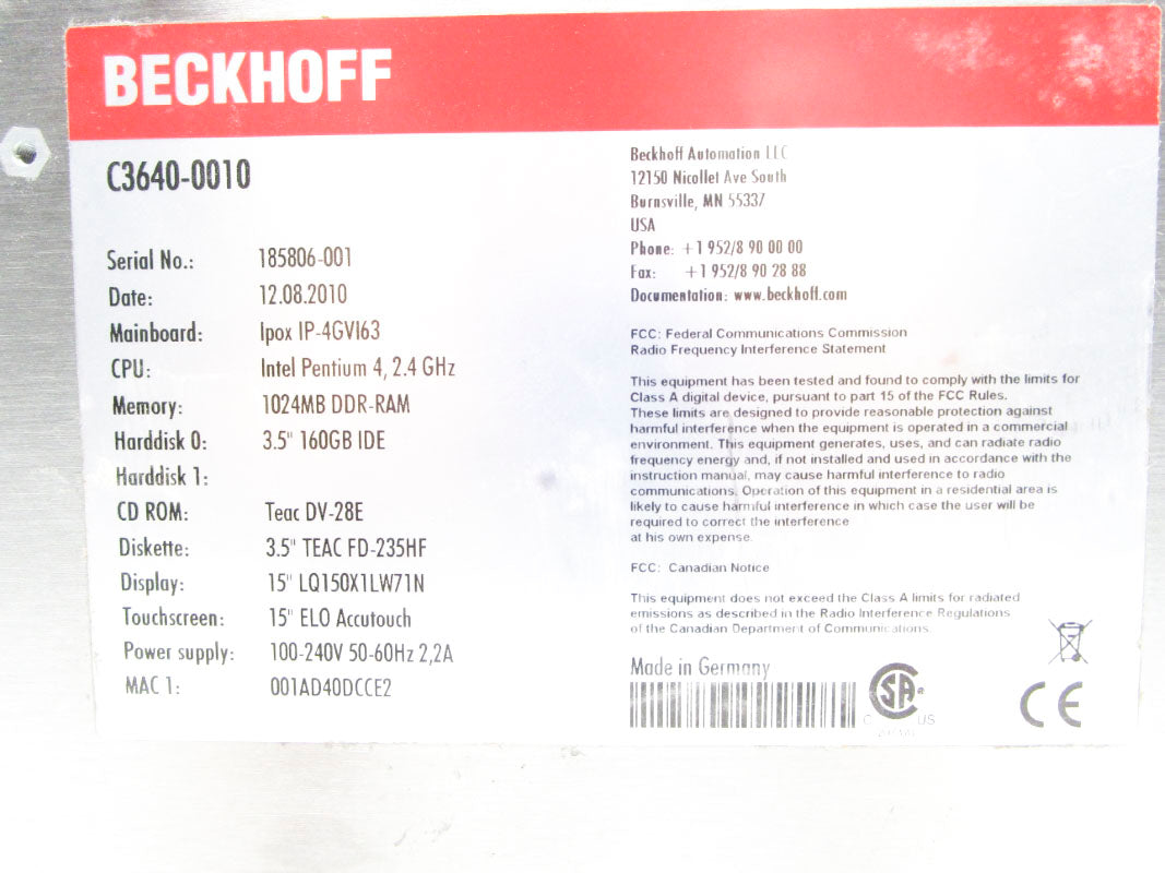 BECKHOFF C3640-0010 UNMP