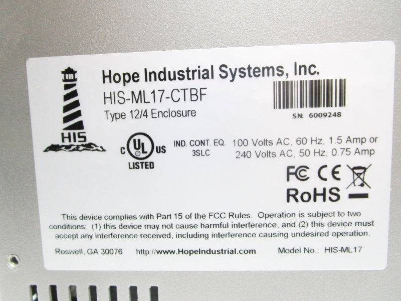 HOPE INDUSTRIAL SYSTEMS HIS-ML17-CTBF 240V .75A NSNP