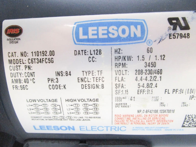 LEESON 110192.00 C6T34FC5G 460V NSNP