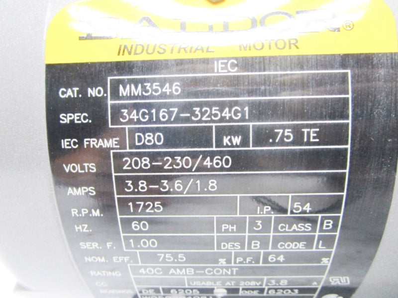 BALDOR MM3546 208-230/460V 3.8-3.6/1.8A NSNP