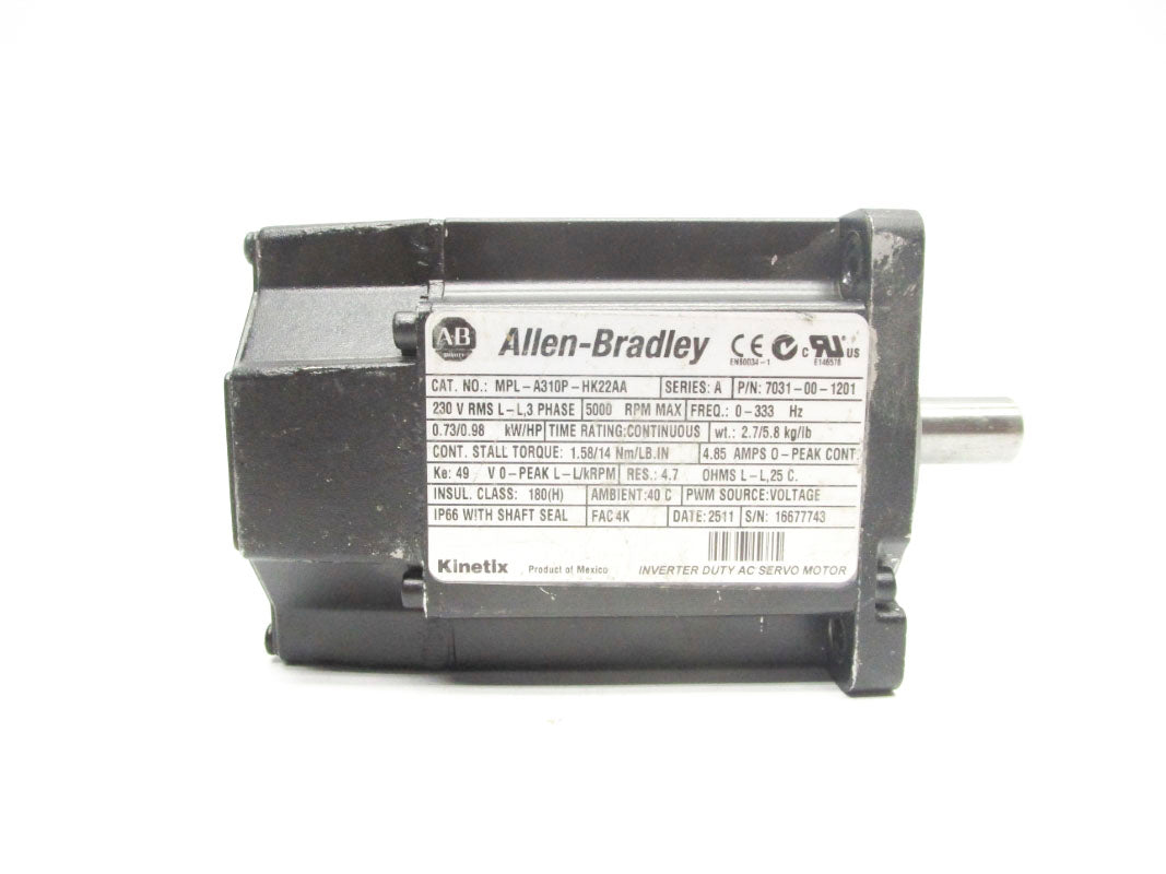 ALLEN BRADLEY MPL-A310P-HK22AA 7031-00-1201 SER. A 230V UNMP