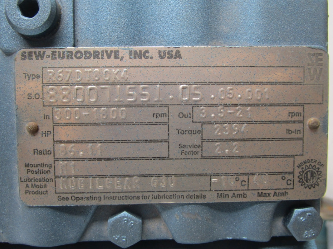 SEW-EURODRIVE DFT80K4 R67DT80K4 360V 3.21A NSNP