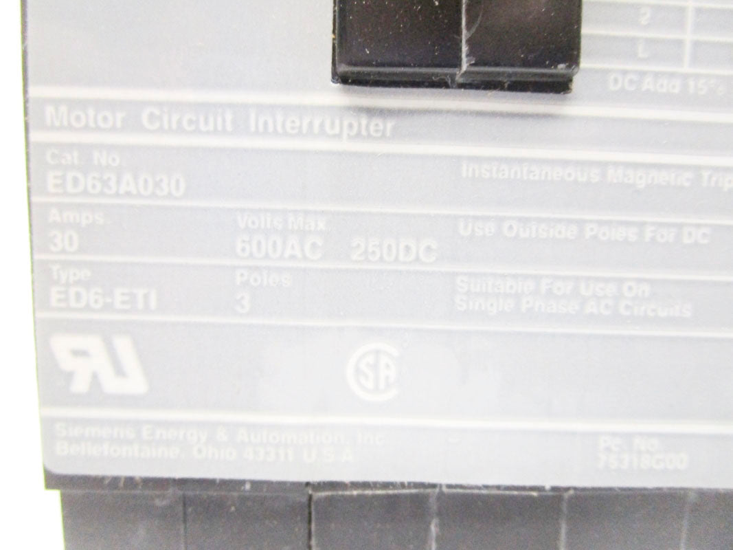 SIEMENS ED63A030 600V 30A NSMP