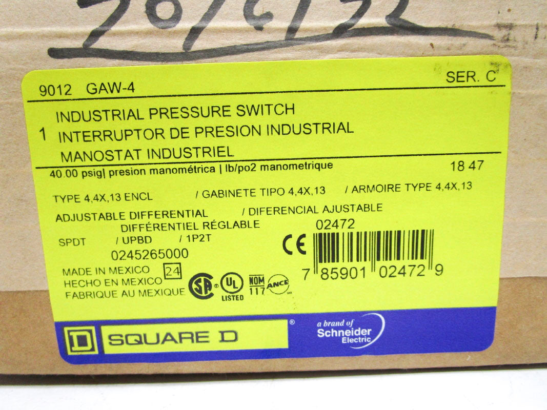 SQUARE D 9012GAW4 SER. C 40PSI NSFS