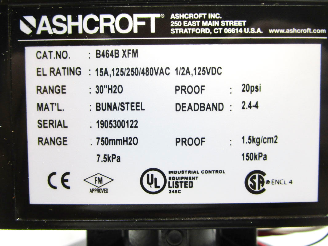 ASHCROFT B464BXFM 480VAC 15A 20PSI NSMP