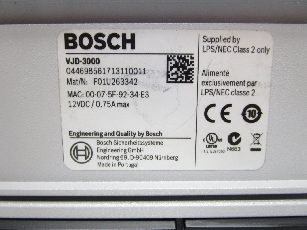 BOSCH VJD-3000 12VDC 0.75A NSMP