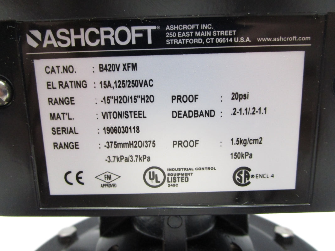 ASHCROFT B420V XFM 250VAC 15A 20PSI NSMP