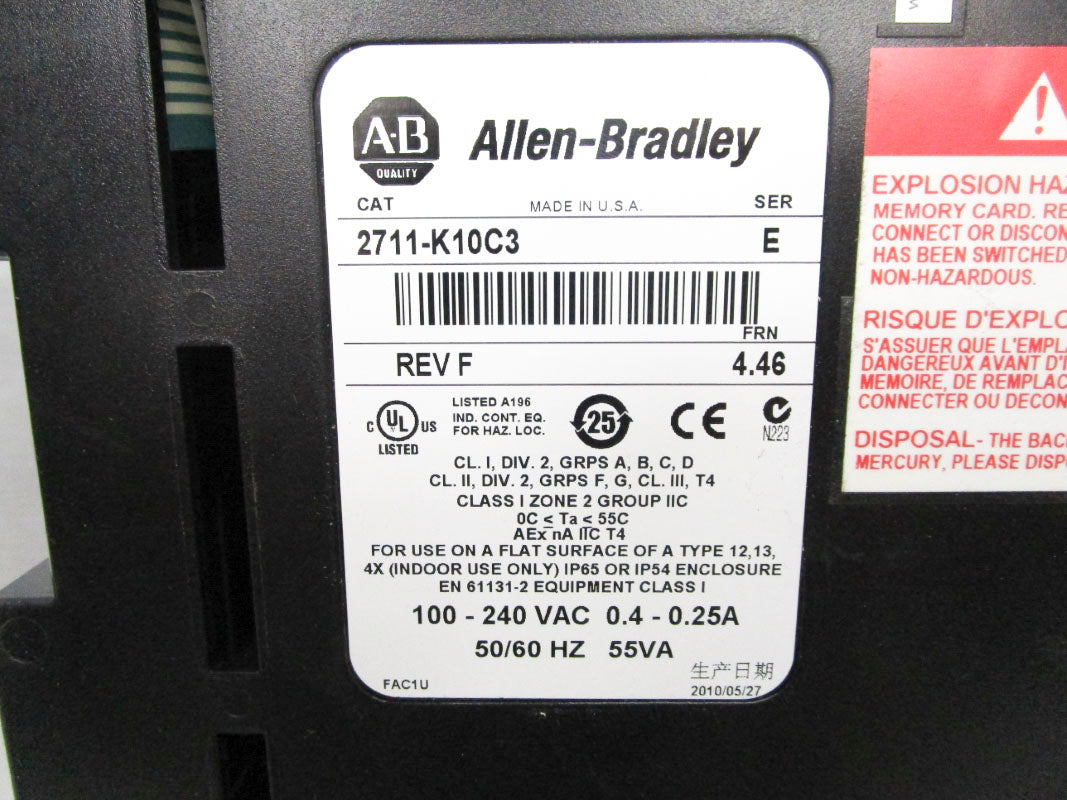 ALLEN BRADLEY 2711-K10C3 SER. E F/W 4.46 100-240VAC 0.4-0.25A REMAN