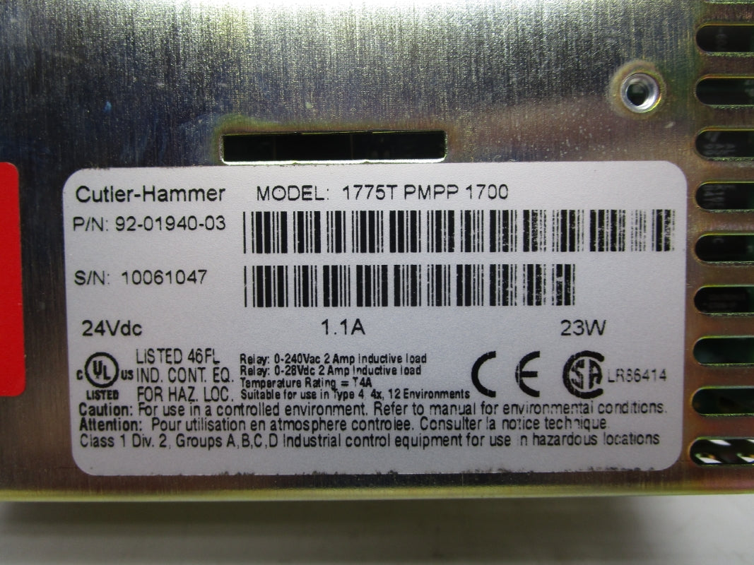 CUTLER HAMMER 1775TPMPP1700 92-01940-03 24VDC 1.1A UNMP