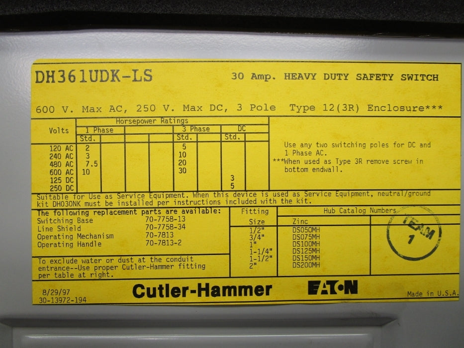 CUTLER HAMMER DH361UDK-LS NSMP