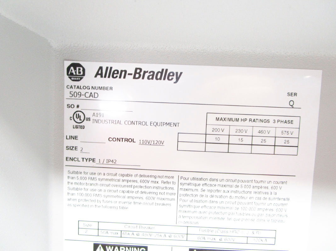 ALLEN BRADLEY 509-CAD SER. Q 110/120V NSNP