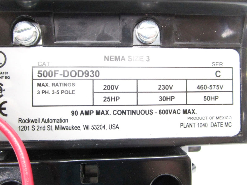 ALLEN BRADLEY 500F-DOD930 SER. C 600VAC 90A NSNP