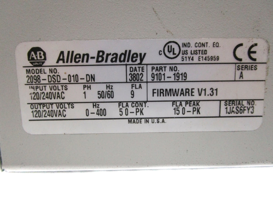 ALLEN BRADLEY 2098-DSD-010-DN SER.A F/W V1.31 NSNP