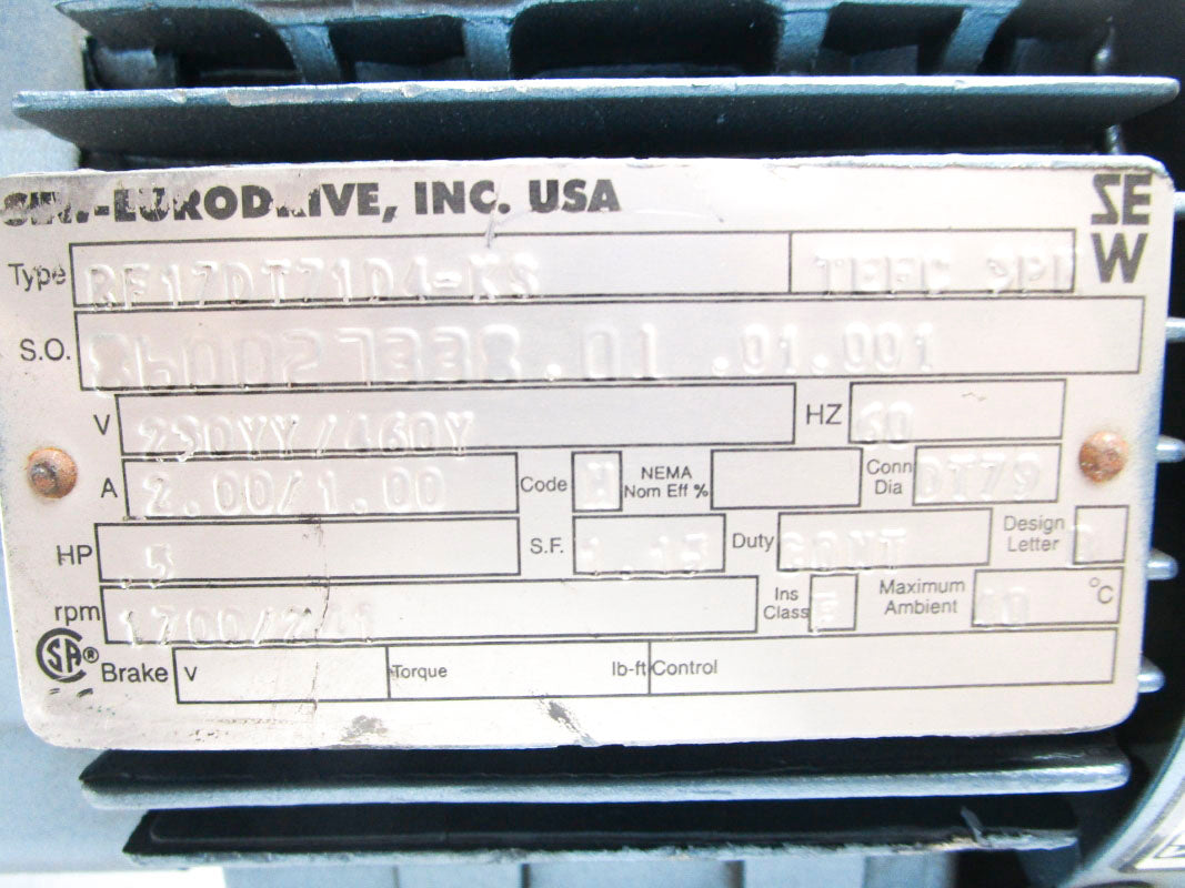 SEW-EURODRIVE RF17DT71D4-KS 460V 1A NSNP