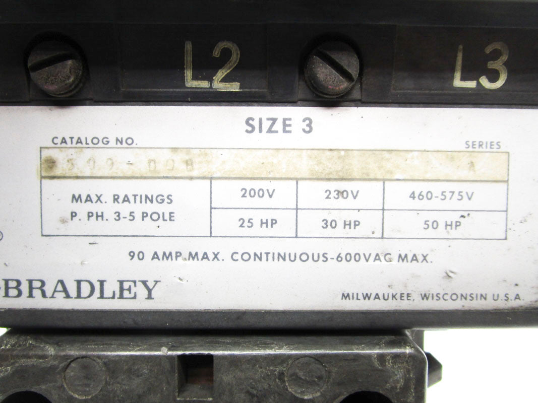 ALLEN BRADLEY 509-DOB SER. A 600VAC 90A UNMP