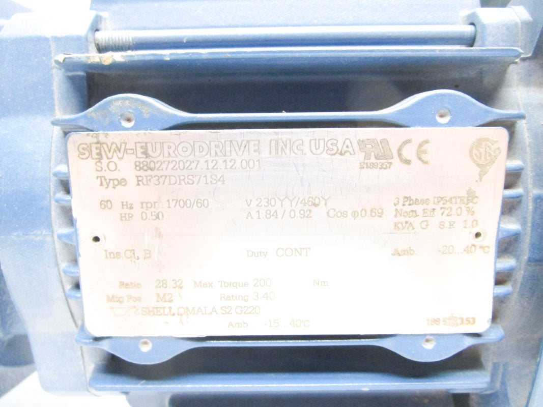 SEW-EURODRIVE RF37DRS71S4 230/460V 1.84/.92A  (BLUE) NSNP