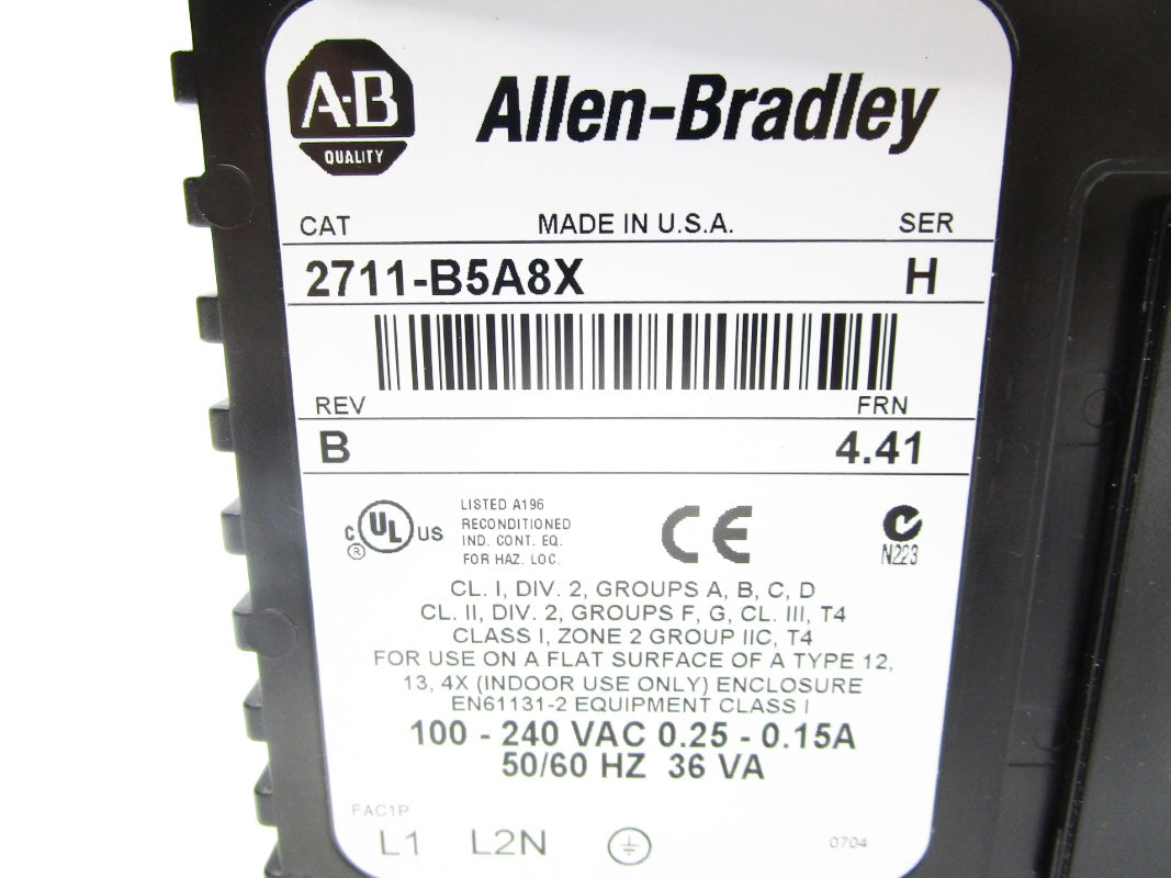 ALLEN BRADLEY 2711-B5A8X SER. H F/W 4.41 100-240VAC .25-.15A REMAN