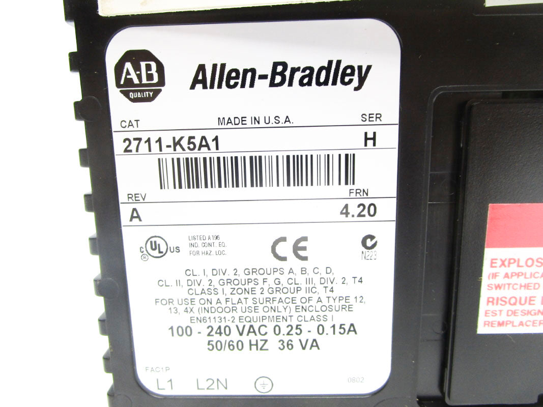 ALLEN BRADLEY 2711-K5A1 SER. H F/W 4.20 100-240VAC 0.25-0.15A NSMP