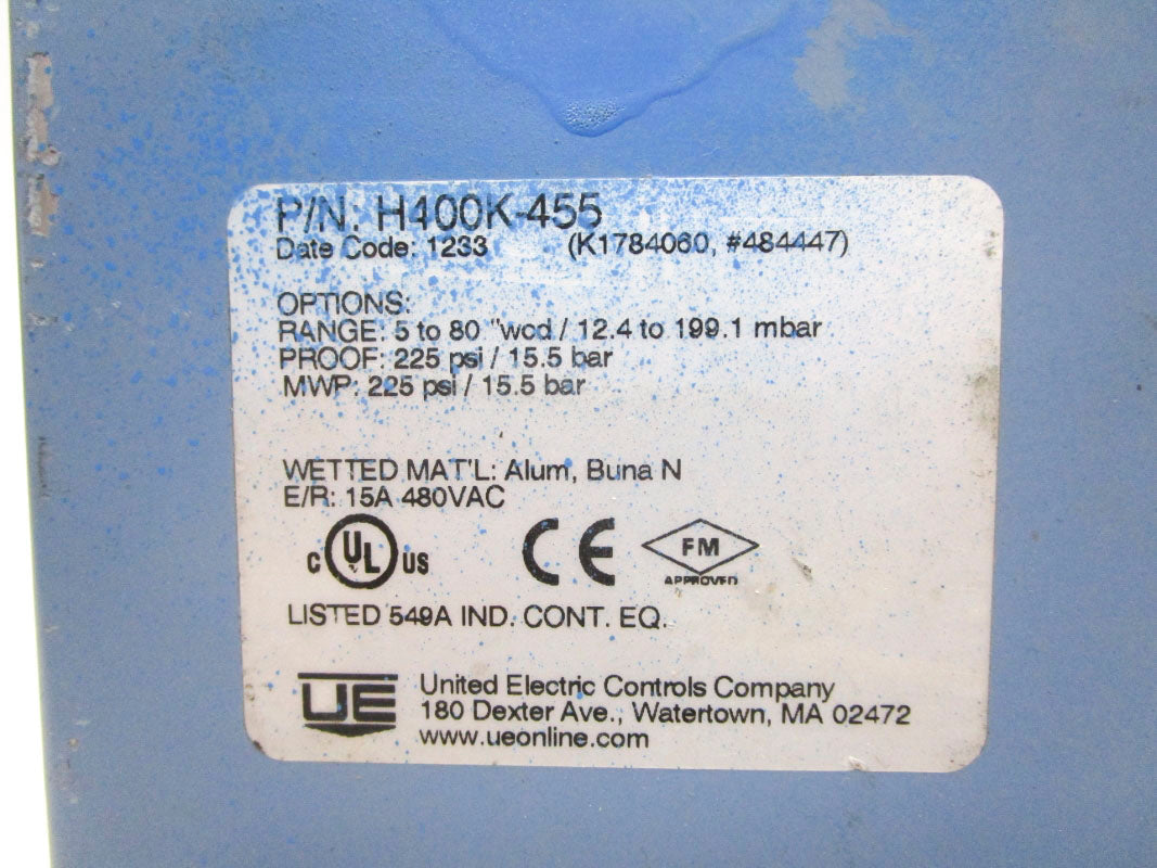 UNITED ELECTRIC H400K-455 80PSI 480VAC 15A UNMP