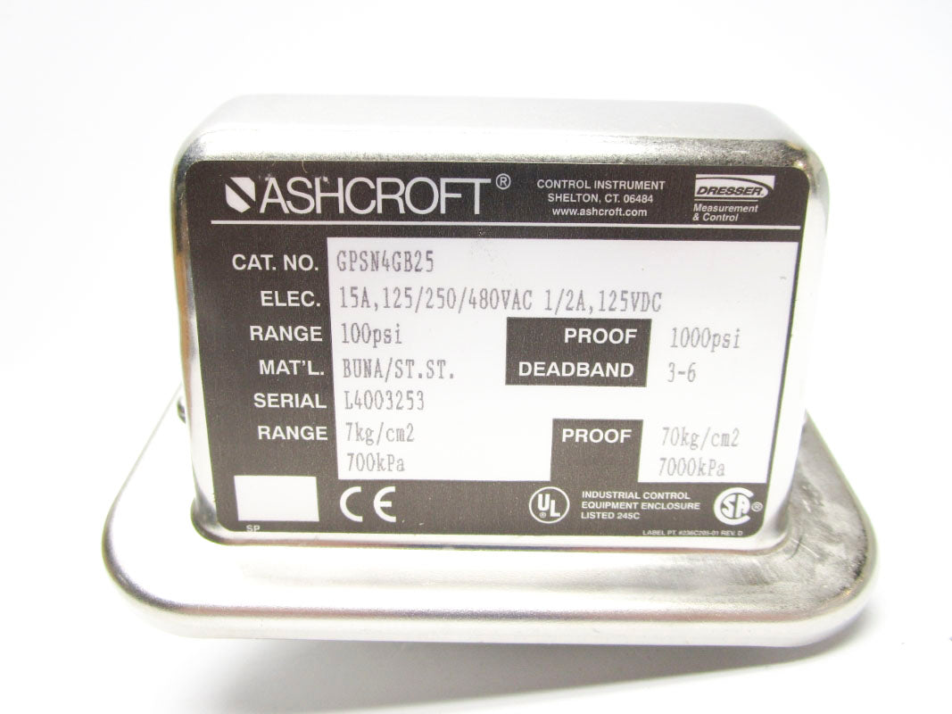 ASHCROFT GPSN4GB25 480VAC 15A 100PSI NSMP