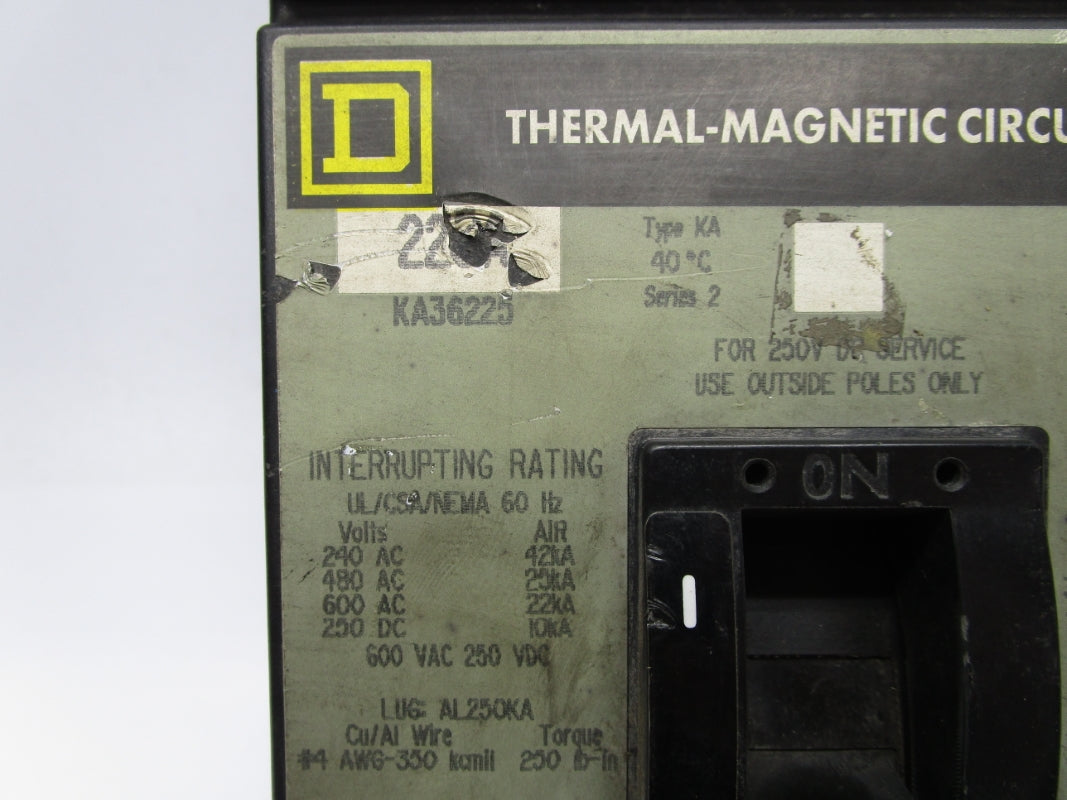 SQUARE D KA36225 600VAC 225A (AS PICTURED) UNMP