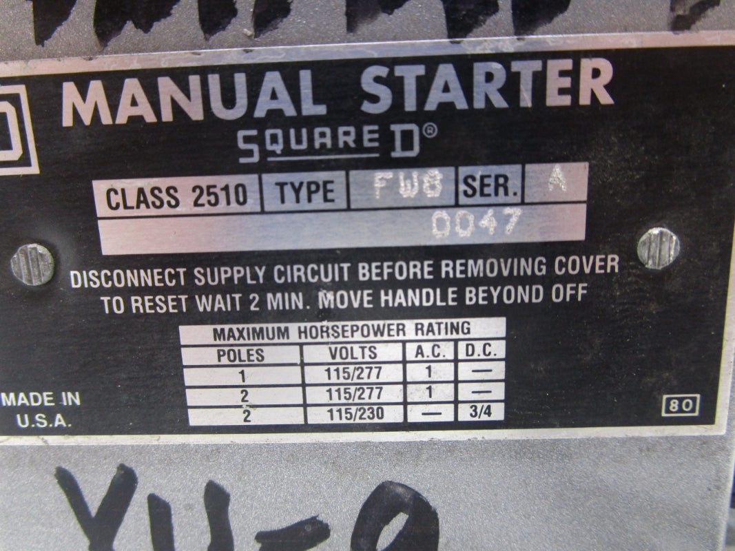 SQUARE D 2510FW8 SER. A 277V 1A UNMP