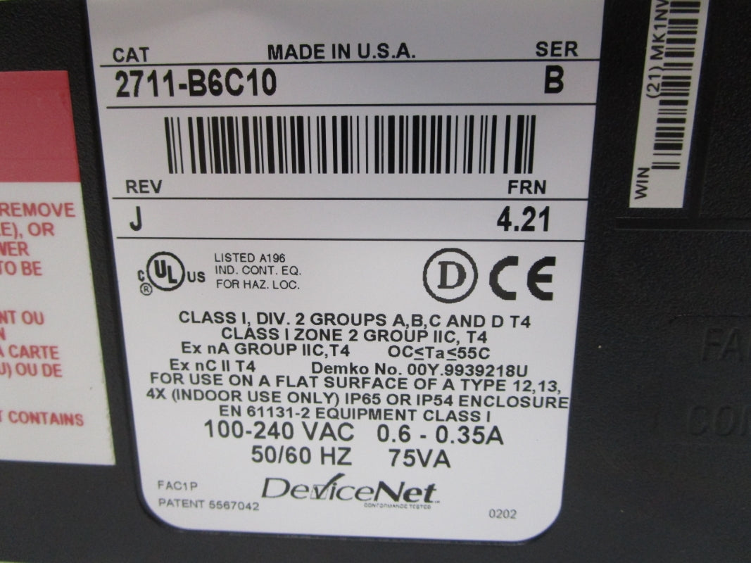 ALLEN BRADLEY 2711-B6C10 SER. B F/W 4.21 NSMP