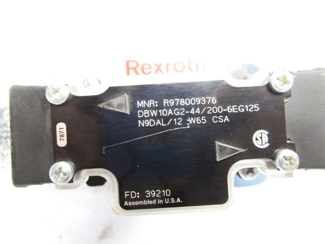 REXROTH DBW10AG2-44/200-6EG125N9DAL/12 R978009376 125VDC 30A NSNP