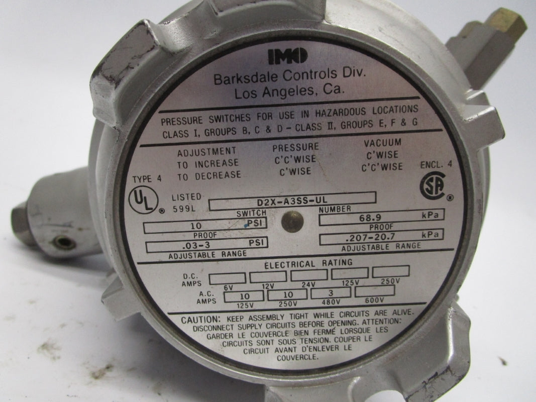 BARKSDALE D2X-A3SS-UL 10PSI 480V 3A NSNP