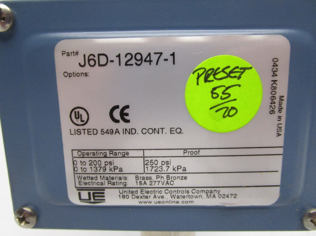 UNITED ELECTRIC J6D-12947-1 200PSI 277VAC 15A NSNP
