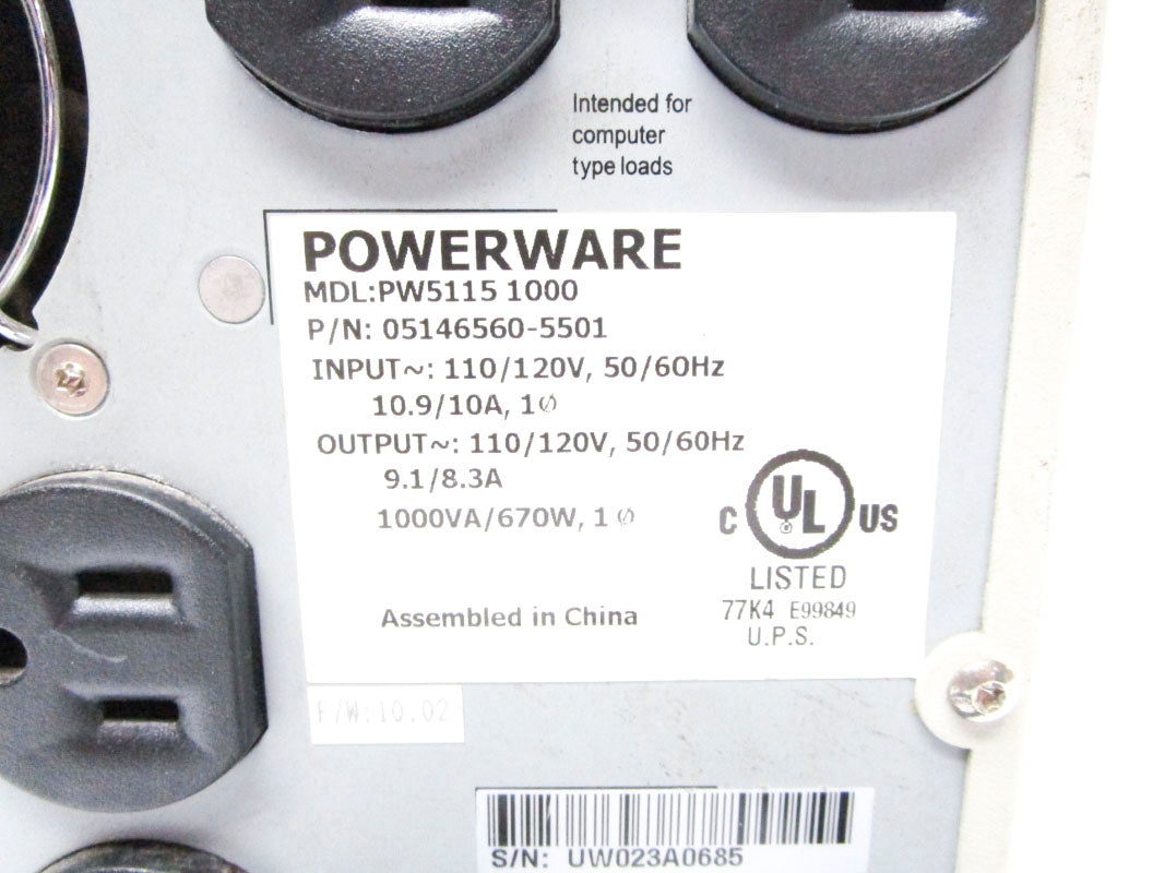 POWERWARE PW51151000 05146560-5501 120V 10A UNMP