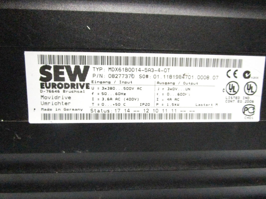 SEW EURODRIVE MDX61B0014-5A3-4-0T 08277370 500VAC UNMP