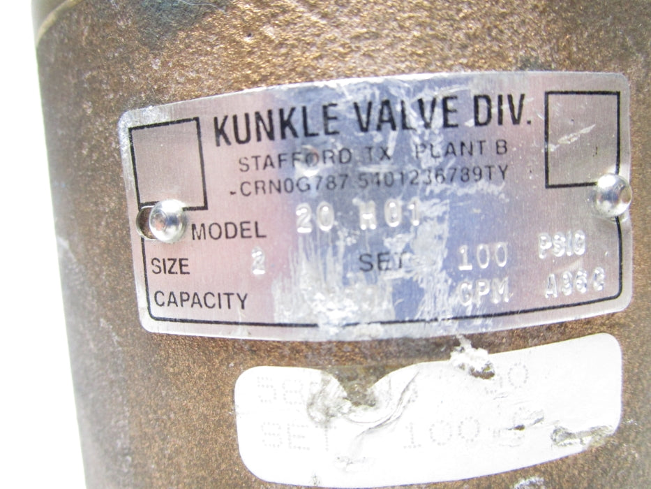 KUNKLE VALVE 20H01 2" 100PSIG NSNP