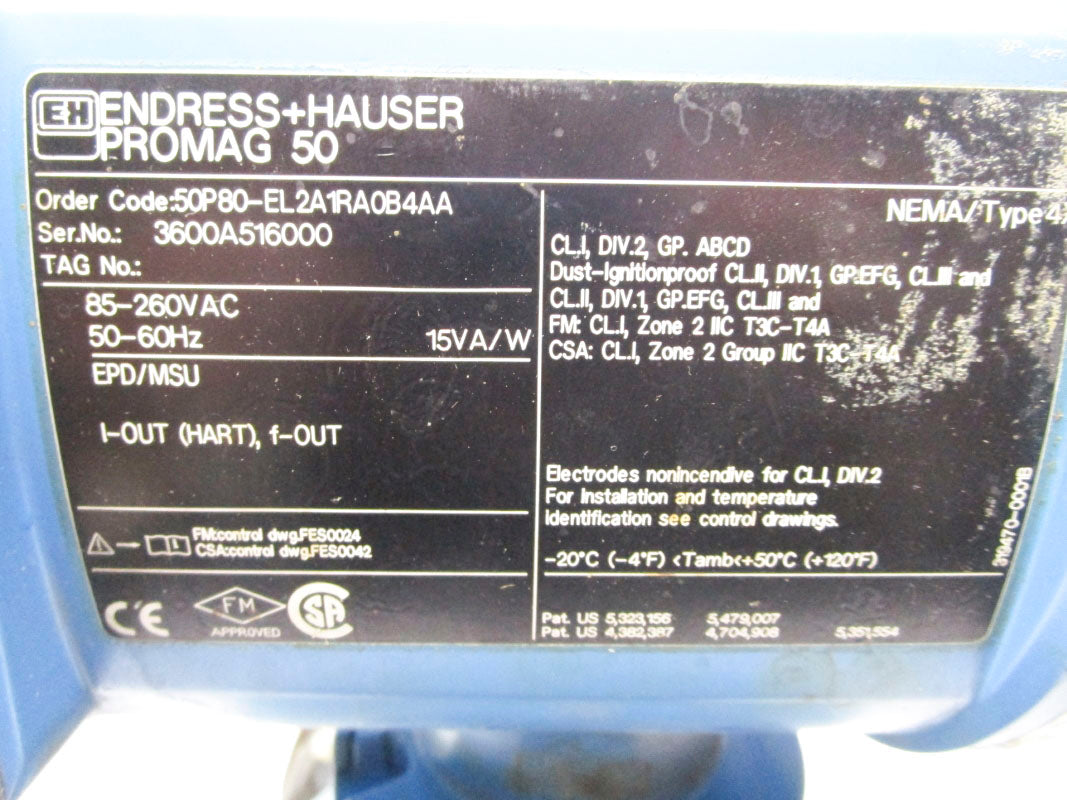ENDRESS+HAUSER 50P80-EL2A1RA0B4AA 85-260VAC 265'F UNMP
