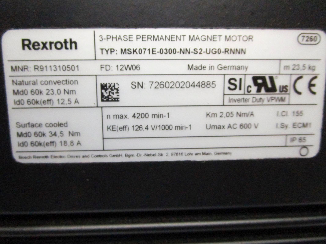 REXROTH MSK071E-0300-NN-S2-UG0-RNNN R911310501 600V 12.5A NSNP