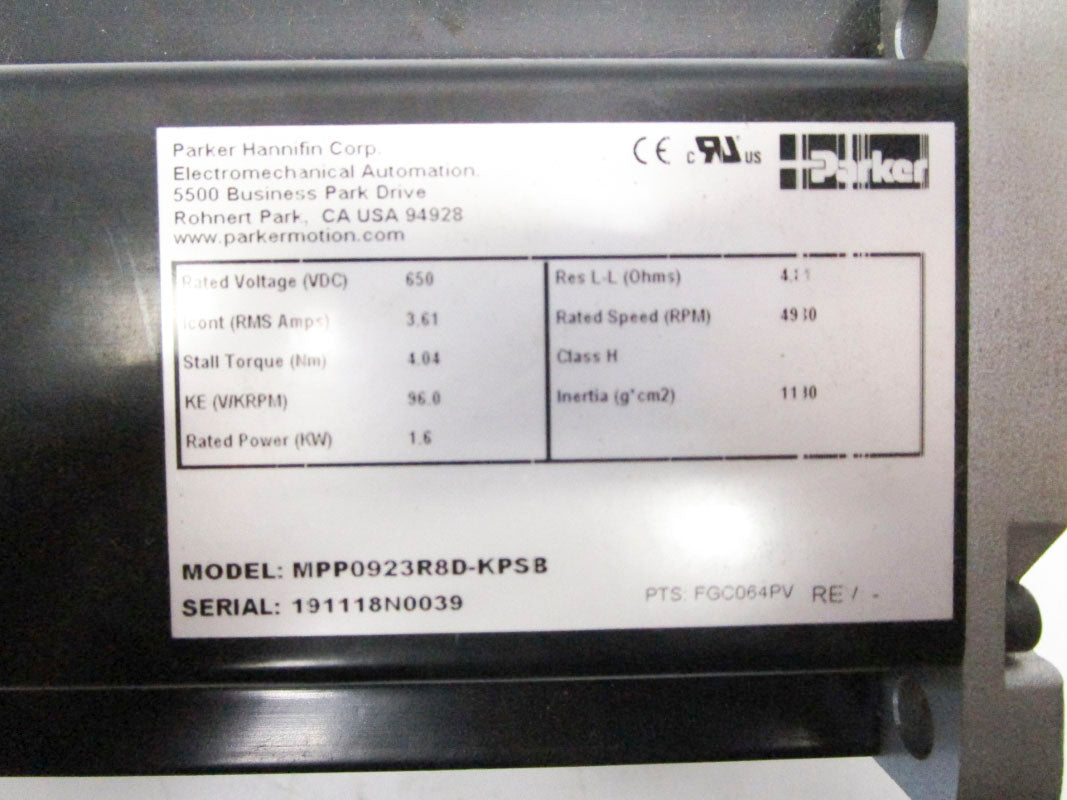 PARKER MPP0923R8D-KPSB 650VDC 3.61A 4930RPM NSNP