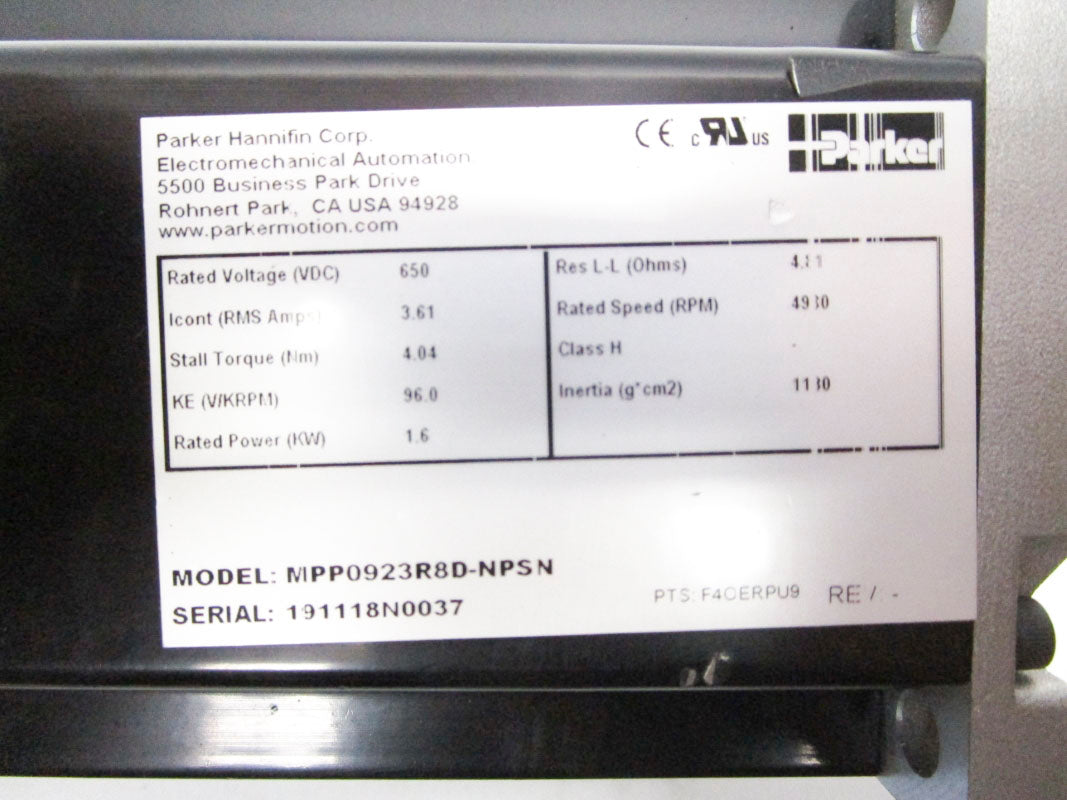 PARKER MPP0923R8D-NPSN 650VDC 3.61A 4930RPM NSNP