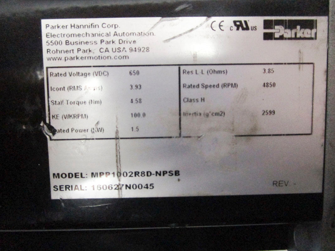 PARKER MPP1002R8D-NPSB 650VDC 3.93A 4850RPM UNMP