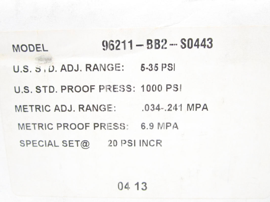BARKSDALE 96211-BB2-S0443 125/250VAC 5A 5-35PSI NSMP