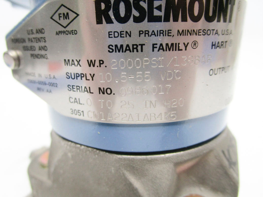 ROSEMOUNT 3051CD1A22A1AB5K5 10.5-55VDC, 2000PSI NSNP