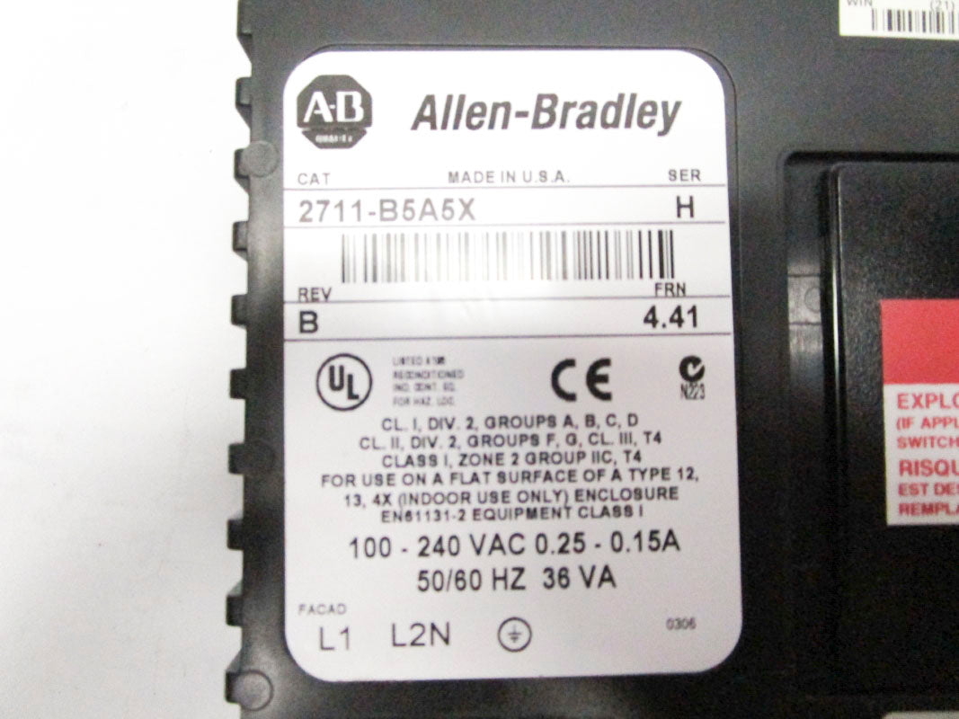 ALLEN BRADLEY 2711-B5A5X SER. H F/W 4.41 100-240VAC 0.25-015A REMAN