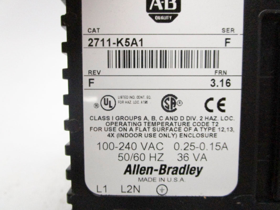 ALLEN BRADLEY 2711-K5A1 SER. F F/W 3.16 100-240VAC 0.25-0.15A NSMP