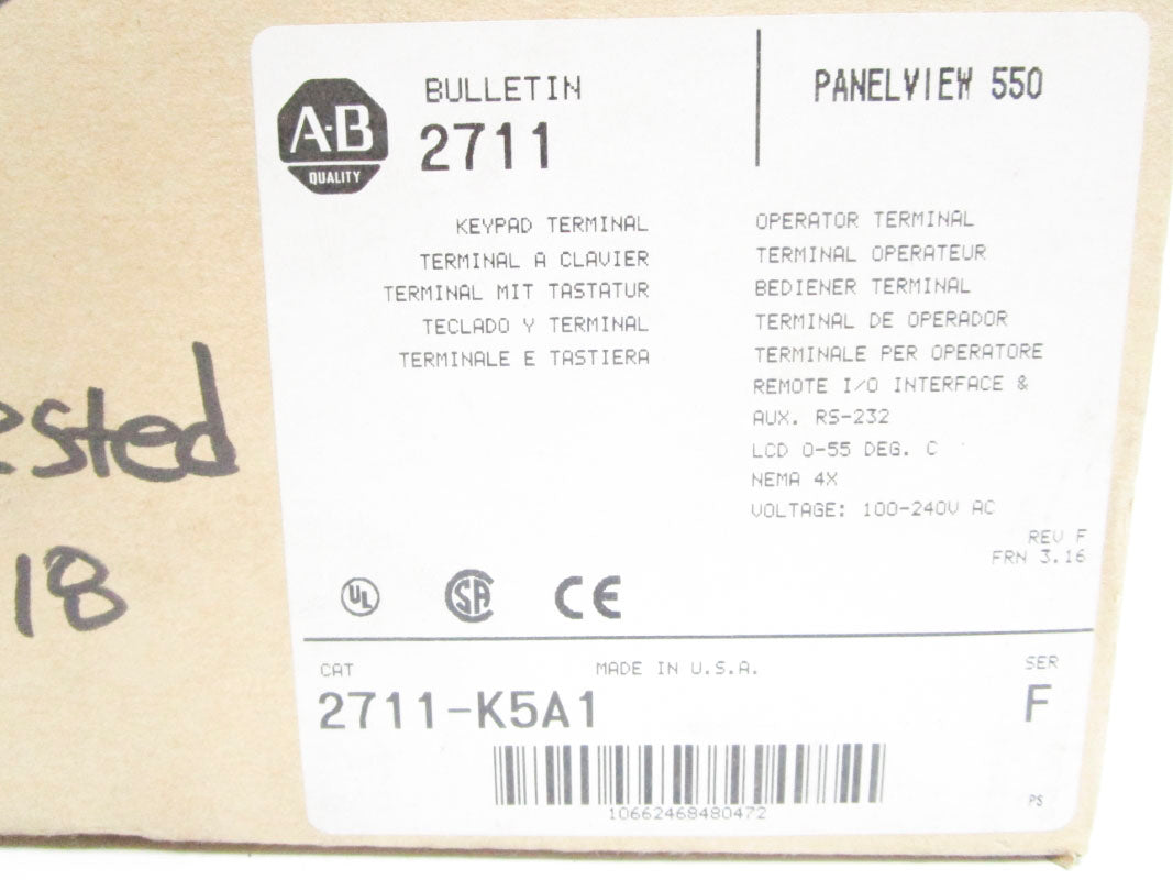 ALLEN BRADLEY 2711-K5A1 SER. F F/W 3.16 100-240VAC 0.25-0.15A NSMP