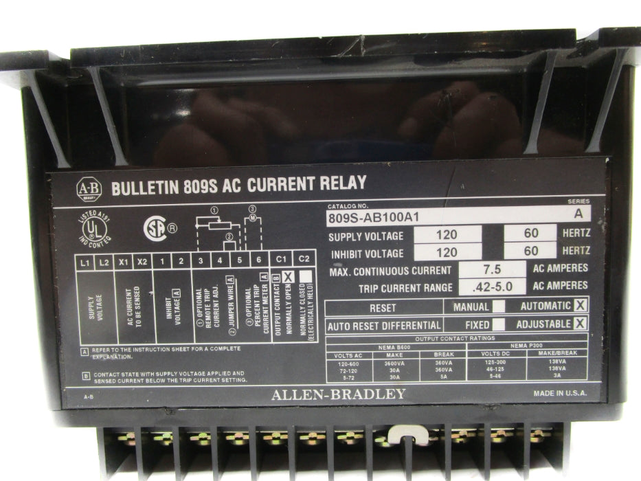 INDUSTRIAL SPARE PART 809S-AB100A1 SER.A 120V 7.5A (AS PICTURED) NSNP