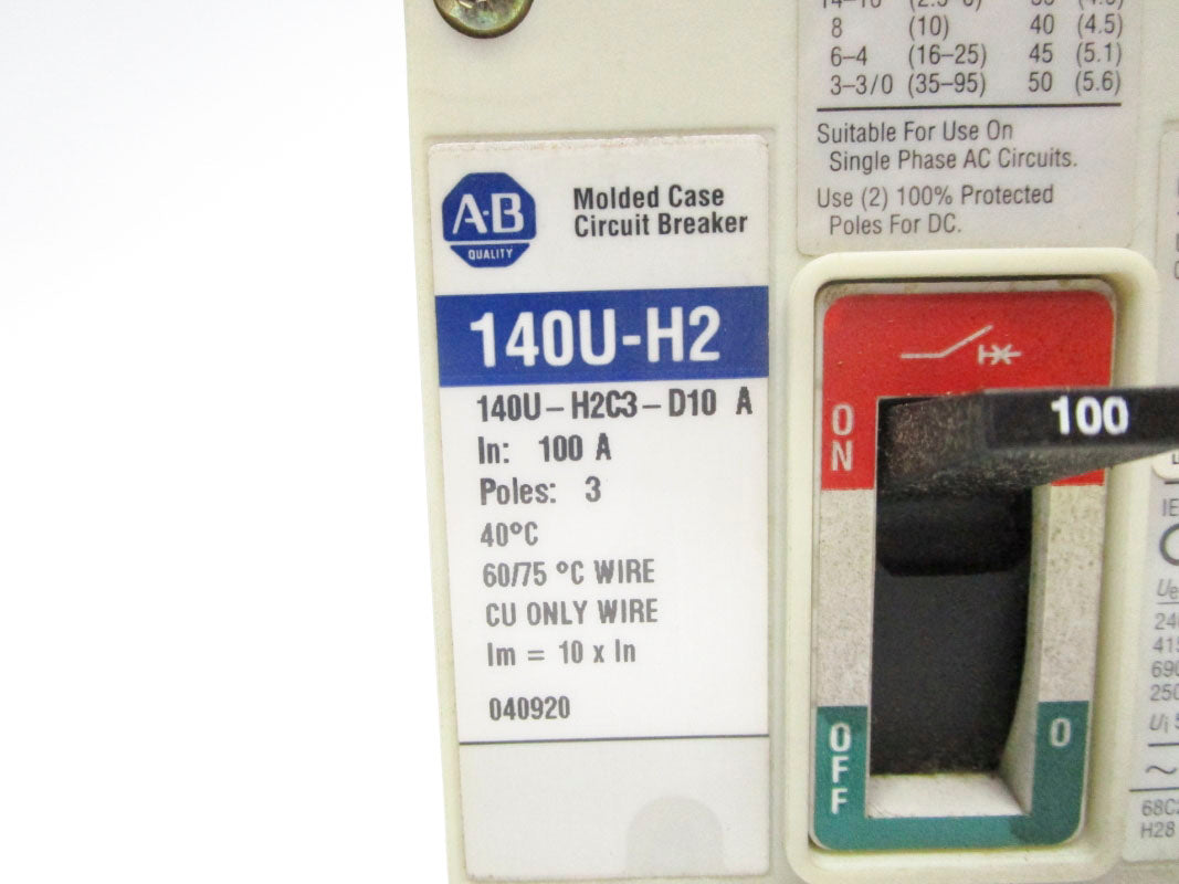 ALLEN BRADLEY 140U-H2C3-D10 SER. A 600V 100A NSNP