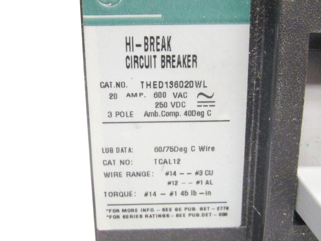 GENERAL ELECTRIC THED136020WL 600VAC 20A UNMP