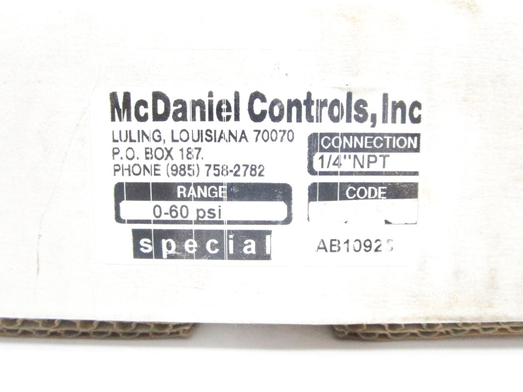 MCDANIEL CONTROLS AB10925 0-60PSI 1/4" NSMP
