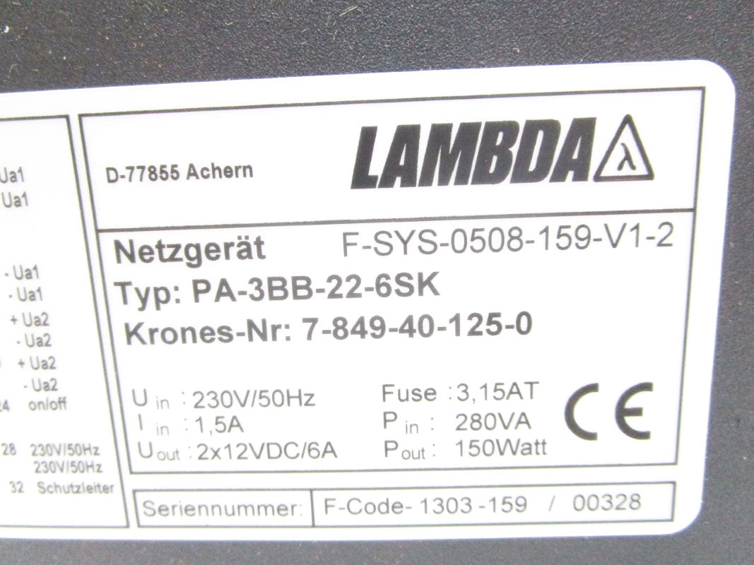 LAMBDA PA-3BB-22-6SK 7-849-40-125-0 230V 1.5A NSMP