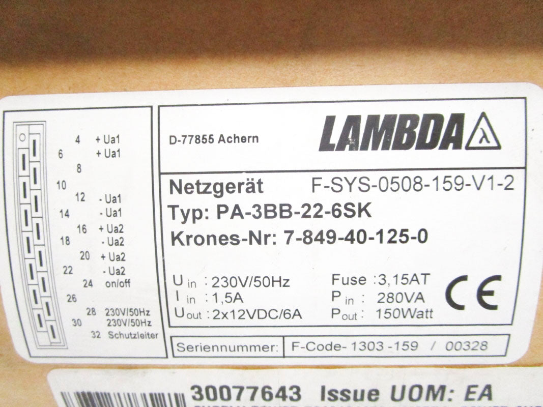 LAMBDA PA-3BB-22-6SK 7-849-40-125-0 230V 1.5A NSMP