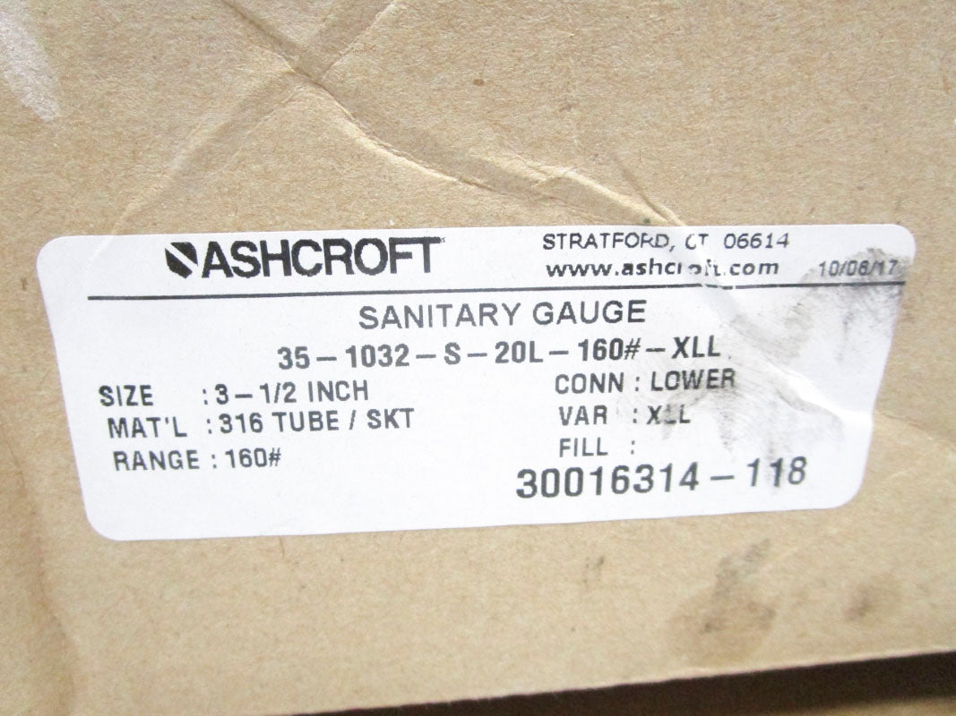 ASHCROFT 35-1032-S-20L-160#-XLL 160PSI 3-1/2" NSMP